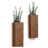 Wood Wall Planter Set of 2, Wall Pocket for Greenery and Dried Flowers, Indoor Wood Hanging Vase, Modern Farmhouse Wall Decor for Living Room Bedroom Office Eucalyptus Stems Decorations (Walnut) - Ret