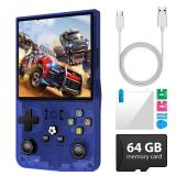 R36 Max Retro Gaming Console, Retro Handheld Console 4.0ftft Screen Linux System, 64G TF Car, 4000mAh Rechargeable Portable Pocket Arcade, Transparent Blue