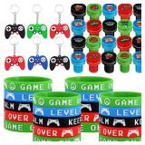 Aoriher 60 Pieces Video Game Party Favors Gifts Set Includes 20 Video Game Bracelets Wristbands 24 Stampers and 16 Handle Keychains for Party Supplies(Classic Style) - Retail: $17