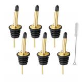 WAFJAMF 6 Pcs Liquor Pour Spouts Set, Stainless Steel Liquor Bottle Pourers with Rubber Dust Caps, for Pours Liquid, Olive Oil, Wine, Vinegar (Gold) - Retail: $10