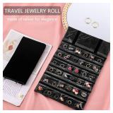 TEMUORG Travel Jewelry Organizer Foldable Jewelries Rolls Makeup Cosmetics Storage Bag for Earrings Rings Necklaces Bracelets with Zippered Pockets (36 Pockets) - Retail: $17