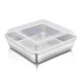 TeamFar Square Cake Pan with Lid (1 Pan and 1 Lid), 8 Inch Square Stainless Steel Baking Tray Cake Brownie Tin For Meal Prep Storage Transporting Food, Healthy and Sturdy, Dishwasher Safe - Retail: $1