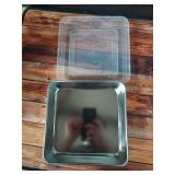 TeamFar Square Cake Pan with Lid (1 Pan and 1 Lid), 8 Inch Square Stainless Steel Baking Tray Cake Brownie Tin For Meal Prep Storage Transporting Food, Healthy and Sturdy, Dishwasher Safe - Retail: $1