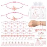 Wenqik 50 Sets Quinceanera Party Favors for Guests Butterfly Wish Bracelet with Thank You Cards and Organza Gift Bags Quinceanera Gift for Sweet 15 Year Birthday Supply Recuerdos De Quinceañera (Pink
