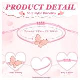 Wenqik 50 Sets Quinceanera Party Favors for Guests Butterfly Wish Bracelet with Thank You Cards and Organza Gift Bags Quinceanera Gift for Sweet 15 Year Birthday Supply Recuerdos De Quinceañera (Pink