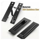 HBLft Pocket Door Hardware Set  2 Recessed Flush Finger Pulls and 1 Edge Pull, Made of 304 Stainless Steel, Template Included, Black. - Retail: $22