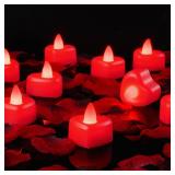 Amagic 1000 Pieces Red Artificial Rose Petals with 12 Red Heart LED Tea Lights, Rose Petals and Candles Set for Proposal, Anniversary, Romantic Night, Wedding Decor - Retail: $7