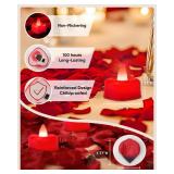 Amagic 1000 Pieces Red Artificial Rose Petals with 12 Red Heart LED Tea Lights, Rose Petals and Candles Set for Proposal, Anniversary, Romantic Night, Wedding Decor - Retail: $7
