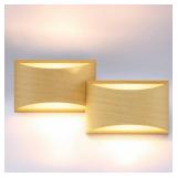 Aipsun Aluminum Modern LED Wall Sconce Hardwired Interior Wall Lights Set of 2 Wood Texture Up and Down Wall Mount Light for Living Room Bedroom Hallway Corridor Warm White 3000K(with G9 Bulbs) - Reta