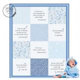 Soft baby blanket blue and white patterns with Bible verses approximately 38x28 in -