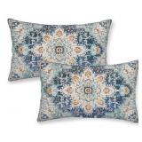 Boho Pillow Covers, 2 pack, Blue and Teal Ethnic Design approximately 20x11 in -