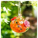 Hand-blown Glass Hummingbird Feeder - Orange Mosaic  -
