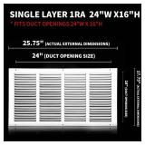 Return Air Grille 24x16(Duct Opening Size),Air Return Vent Cover,Flat Vent Cover,Rejillas De Aire Acondicionado Para Casa,Return Air Grilles,Outer Dimensions:25.75"Wx17.75"H(24"W x 16"H, Duct Opening)