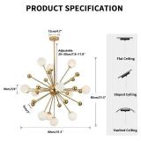 Retails for $190! KCO Lighting Modern Gold Sputnik Chandelier 12-Light Milk Glass Globe Pendant Light Fixture Mid Century Starburst Chandelier Contemporary Dining Lights Ceiling Hanging Lamp (12-Light