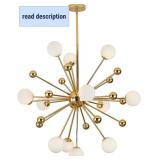 Retails for $190! KCO Lighting Modern Gold Sputnik Chandelier 12-Light Milk Glass Globe Pendant Light Fixture Mid Century Starburst Chandelier Contemporary Dining Lights Ceiling Hanging Lamp (12-Light