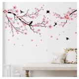 Zonon 6 Pcs Flowers Wall Decals Stickers Vinyl Removable Peel and Stick Colorful Dragonflies Floral Wall Murals Decor for Bedroom Living Room Nursery (Cherry Blossoms)