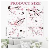 Zonon 6 Pcs Flowers Wall Decals Stickers Vinyl Removable Peel and Stick Colorful Dragonflies Floral Wall Murals Decor for Bedroom Living Room Nursery (Cherry Blossoms)