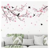Zonon 6 Pcs Flowers Wall Decals Stickers Vinyl Removable Peel and Stick Colorful Dragonflies Floral Wall Murals Decor for Bedroom Living Room Nursery (Cherry Blossoms)