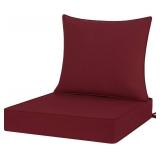 Outdoor Chair Cushions 24x24, Patio Furniture Cushions with Removable Cover, Outdoor Deep Seat Cushion Set with Ties and Handle, Waterproof Outdoor Cushions for Chair Sofa Couch, Burgundy