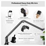 Bietrun Mic Arm Desk Mount(Longer)for Shure SM7B/MV7/Blue Yeti/Nano/Hyperx Quadcast, Adjustable 360 Rotatable Universal Heavy Duty Metal Mic Arm with 3/8" to 5/8" Adapter, Cable Trough, Headset Hook