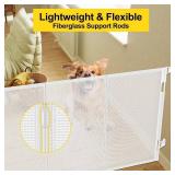 Reinforced 42 Extra Tall Retractable Dog Gate for Doorways 59 Wide Mesh Baby Gate, Tall Baby Gates for Stairs with Rods to Prevent Crawling Through Retractable Pet Gate Indoor Outdoor, White