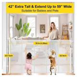Reinforced 42 Extra Tall Retractable Dog Gate for Doorways 59 Wide Mesh Baby Gate, Tall Baby Gates for Stairs with Rods to Prevent Crawling Through Retractable Pet Gate Indoor Outdoor, White