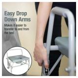 Extra-Wide DMI 500 lb Capacity Portable Drop-Arm Bedside Commode, Adjustable Extra-Wide Seat, Bucket and Lid Included, Adjustable Legs, Grey