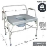 Extra-Wide DMI 500 lb Capacity Portable Drop-Arm Bedside Commode, Adjustable Extra-Wide Seat, Bucket and Lid Included, Adjustable Legs, Grey