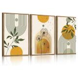 ANHUIB Boho Minimalist Canvas Wall Art 16x24 Inch Dandelion Plant Wall Decor Modern Geometric Artwork Abstract Line Botanical Painting Set if 3 for Living Room Bedroom Dining Room