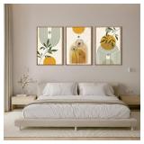 ANHUIB Boho Minimalist Canvas Wall Art 16x24 Inch Dandelion Plant Wall Decor Modern Geometric Artwork Abstract Line Botanical Painting Set if 3 for Living Room Bedroom Dining Room
