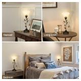 Touch Table Lamp with USB C+A Charging Ports - Flower Bedside Lamp for Nightstand, 3-Way Dimmable, Retro Leaf Decor for Bedroom Living Room with Glass Shade (LED Bulb Included) (White Glass 1 Pack)