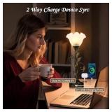 Touch Table Lamp with USB C+A Charging Ports - Flower Bedside Lamp for Nightstand, 3-Way Dimmable, Retro Leaf Decor for Bedroom Living Room with Glass Shade (LED Bulb Included) (White Glass 1 Pack)