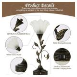 Touch Table Lamp with USB C+A Charging Ports - Flower Bedside Lamp for Nightstand, 3-Way Dimmable, Retro Leaf Decor for Bedroom Living Room with Glass Shade (LED Bulb Included) (White Glass 1 Pack)