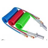 CheeMuii 15 Ft Coiled Air Brake Hoses & ABS Electrical Power Wire Assembly with Tender Spring Kit and Gladhands & Handles 3 in 1 Semi Truck Air Lines Kit
