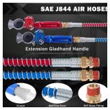CheeMuii 15 Ft Coiled Air Brake Hoses & ABS Electrical Power Wire Assembly with Tender Spring Kit and Gladhands & Handles 3 in 1 Semi Truck Air Lines Kit