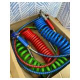 CheeMuii 15 Ft Coiled Air Brake Hoses & ABS Electrical Power Wire Assembly with Tender Spring Kit and Gladhands & Handles 3 in 1 Semi Truck Air Lines Kit