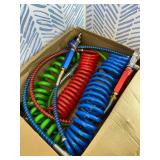 CheeMuii 15 Ft Coiled Air Brake Hoses & ABS Electrical Power Wire Assembly with Tender Spring Kit and Gladhands & Handles 3 in 1 Semi Truck Air Lines Kit