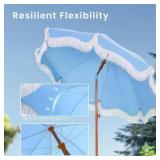 PHI VILLA 7ft Beach Umbrella with Fringe & Sand Anchor, Outdoor Patio Heavy Duty Windproof Portable Tassel Umbrellas for Sand with Push Button Tilt & Carrying Bag, UPF 50+, Light Blue (No Base)