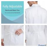 ProtectX (White 10 Pack) Disposable Breathable Polypropylene Isolation Gown with Elastic Knit Cuffs, Covered Back, Extra-Long Double Ties, Universal Size