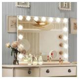 23"L x 18"W Hollywood Vanity Mirror with Lights, 15 Dimmable Bulbs, 3 Color Lights,Make Up Lighted Mirror, Aluminum Metal Frame, USB Charging Port 23" x 18"