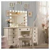 23"L x 18"W Hollywood Vanity Mirror with Lights, 15 Dimmable Bulbs, 3 Color Lights,Make Up Lighted Mirror, Aluminum Metal Frame, USB Charging Port 23" x 18"