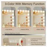 23"L x 18"W Hollywood Vanity Mirror with Lights, 15 Dimmable Bulbs, 3 Color Lights,Make Up Lighted Mirror, Aluminum Metal Frame, USB Charging Port 23" x 18"