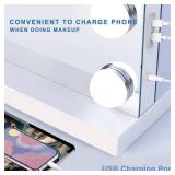 23"L x 18"W Hollywood Vanity Mirror with Lights, 15 Dimmable Bulbs, 3 Color Lights,Make Up Lighted Mirror, Aluminum Metal Frame, USB Charging Port 23" x 18"