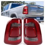 Retails for $212! FIONE LED Tail Light Assembly Compatible with Dodge Ram 1500 Taillight Without Blind Spot 2019-2022 LED Type & Red Lens Chrome Interior Left LH+RH Right Side