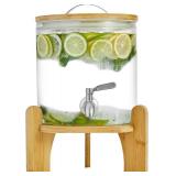 Beverage Dispenser 1.5 Gallon with Spigot Glass Water Dispenser for Parties, Bars, Restaurants (5L with Wood Stand Drink Dispensers