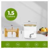 Beverage Dispenser 1.5 Gallon with Spigot Glass Water Dispenser for Parties, Bars, Restaurants (5L with Wood Stand Drink Dispensers