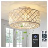 Retails for $109! 18inch 18 Inch Caged Ceiling Fans with Lights, Low Profile Ceiling Fan and Remote/APP Control Fandelier Crystal Fan Light for Bedroom Living Room Dining Room Kitchen Indoor, Includin