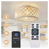 Retails for $109! 18inch 18 Inch Caged Ceiling Fans with Lights, Low Profile Ceiling Fan and Remote/APP Control Fandelier Crystal Fan Light for Bedroom Living Room Dining Room Kitchen Indoor, Includin