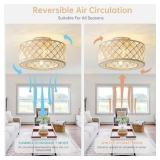 Retails for $109! 18inch 18 Inch Caged Ceiling Fans with Lights, Low Profile Ceiling Fan and Remote/APP Control Fandelier Crystal Fan Light for Bedroom Living Room Dining Room Kitchen Indoor, Includin