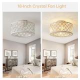 Retails for $109! 18inch 18 Inch Caged Ceiling Fans with Lights, Low Profile Ceiling Fan and Remote/APP Control Fandelier Crystal Fan Light for Bedroom Living Room Dining Room Kitchen Indoor, Includin